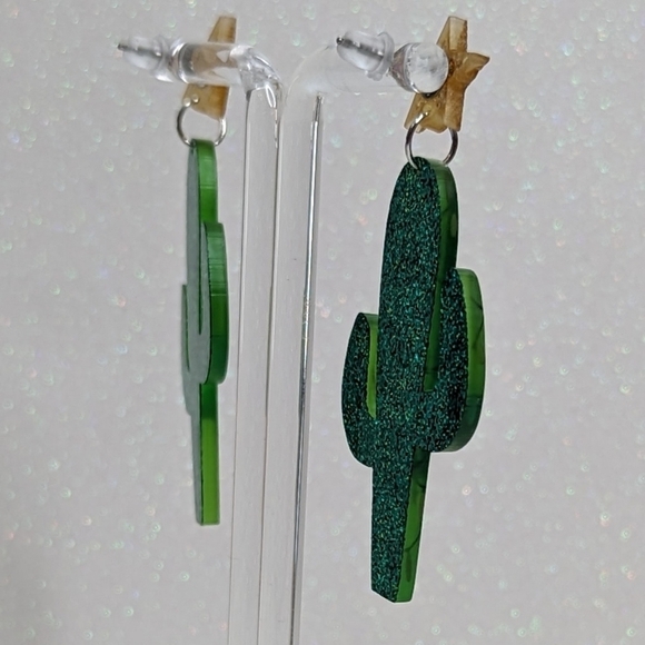 Cactus Christmas Decoration Multi Color Bulbs Glitter Drop Earrings - Picture 6 of 6
